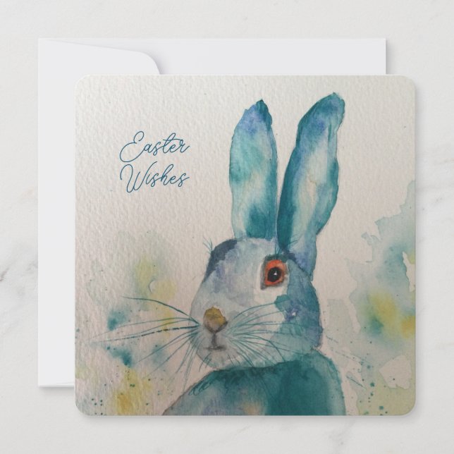 Hare Rabbit Watercolor Blue Oaster Card (Vorderseite)