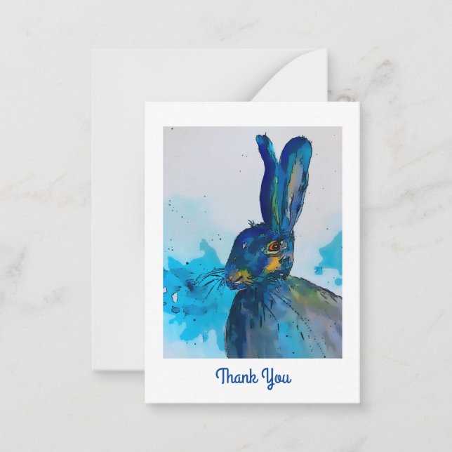 Hare Rabbit Watercolor Dankeschön Karte (Vorderseite)