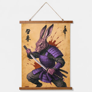 Hare Samurai - Rabbit Warrior - Japanischer Tinte Wandteppich Mit Holzrahmen