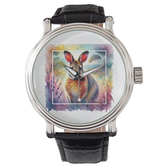 Hare Wallaby 030924AREF125 - Watercolor Armbanduhr (Vorderseite)