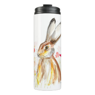 Hare Watercolor Osterkaninchen Tier Rustikale Flor Thermosbecher