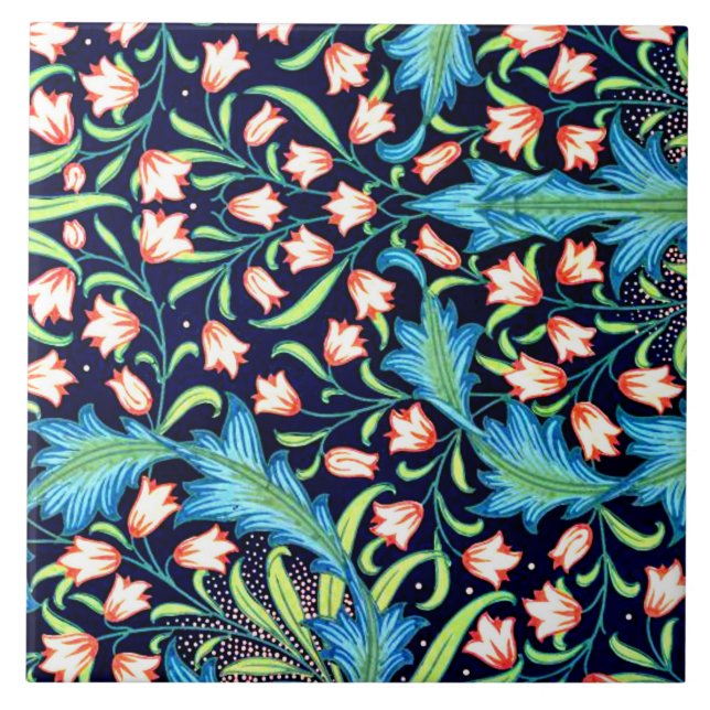 Harebell, Vintag rosa und weiße Blumenmuster Fliese (Vorderseite)