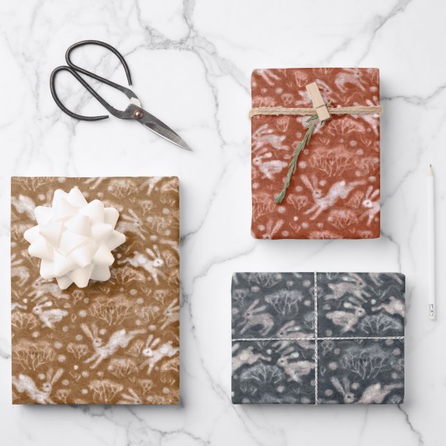 Hares Field Bunnies Kanbits Pattern Earth Shades Geschenkpapier Set (Vorderseite)