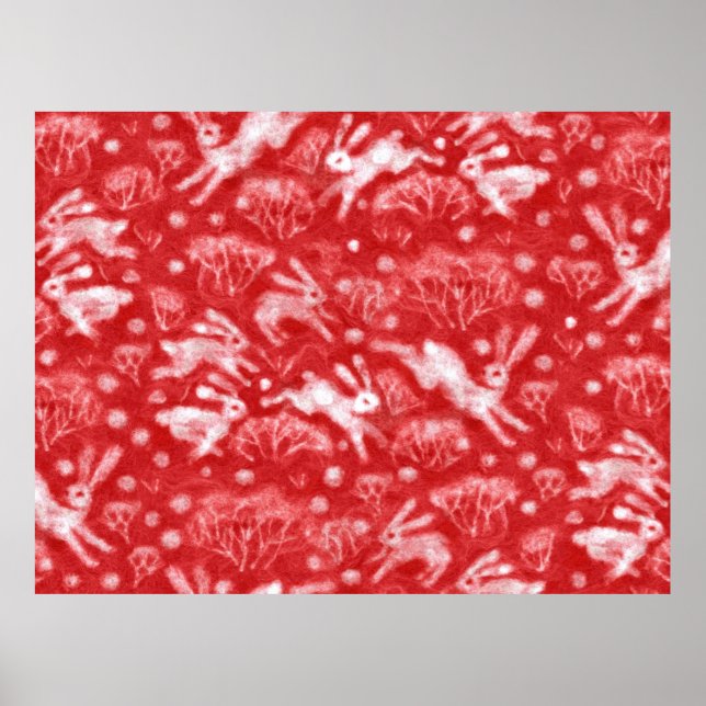 Hares Snow Field White Kanbits Winter Animals Red Poster (Vorne)