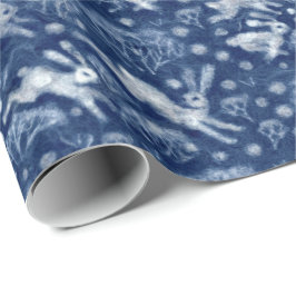 Hares Snow Field White Kanbits Winter Pattern Blau Geschenkpapier