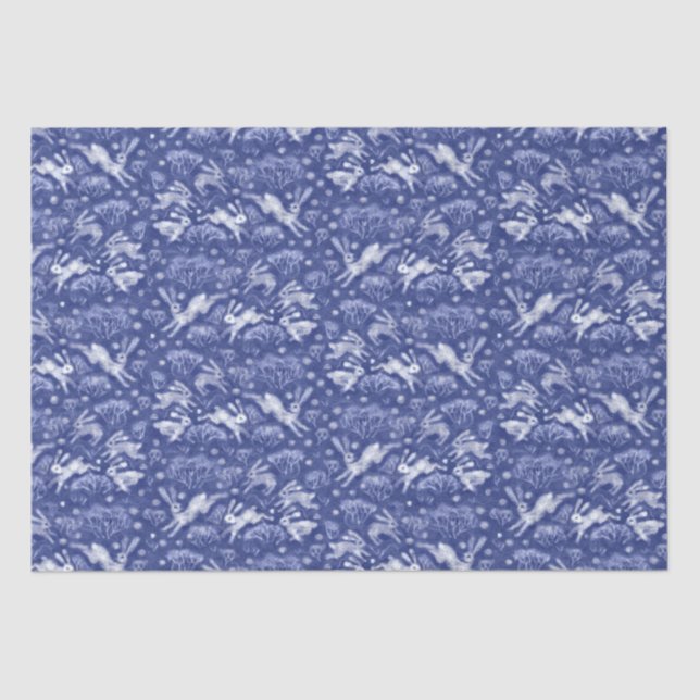 Hares Snow Field White Kanbits Winter Pattern Blau Seidenpapier (Vorderseite)