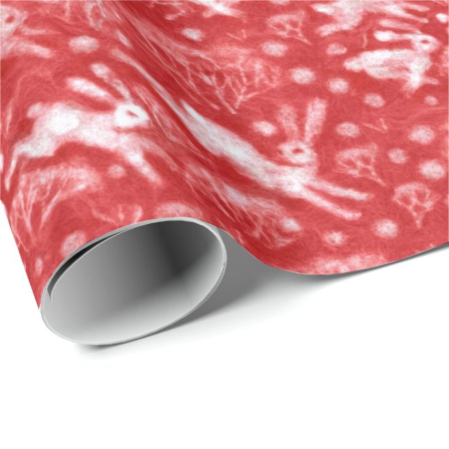 Hares Snow Field White Kanbits Winter Pattern Red Geschenkpapier (Rolleneckpunkt)