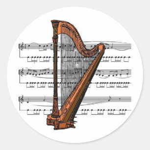 Harfe Musical 02 B Runder Aufkleber