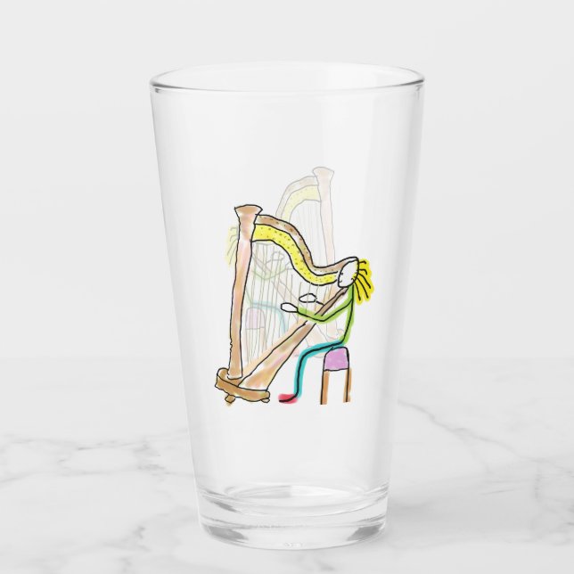 Harfe spielender Stickman Glas (Vorderseite)