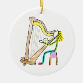 Harfe spielender Stockmann Keramik Ornament