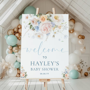 Hargrove Blue Floral Baby Dusche Begrüßungszeichen Poster