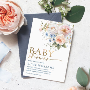 Hargrove Blue Floral Baby Dusche Gold Folieneinladung