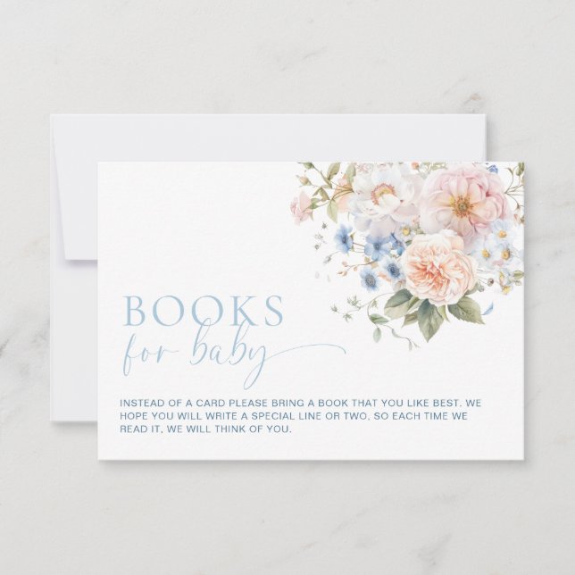 Hargrove Blue Floral Books für Baby Request Card Einladung (Vorderseite)