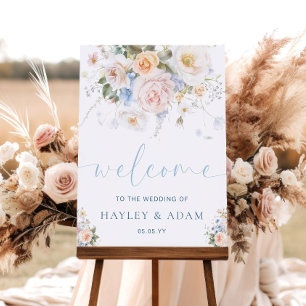 Hargrove Blue Floral Wedding Welcome Sign Poster
