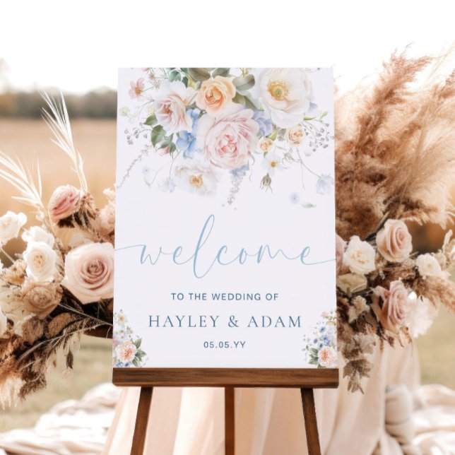 Hargrove Blue Floral Wedding Welcome Sign Poster (Von Creator hochgeladen)