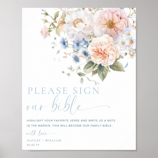 Hargrove Blue Sign Our Bible Wedding Guest Book Poster (Vorne)