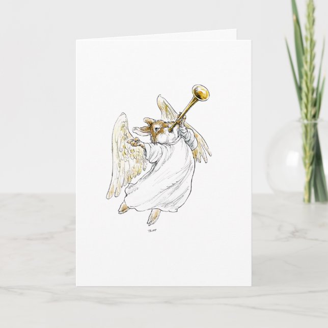 Hark! Angel Rabbit mit Trumpet-Karte Karte (Vorderseite)