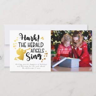 Hark The Herald Angels Sing Gold Foil Foto Feiertagskarte