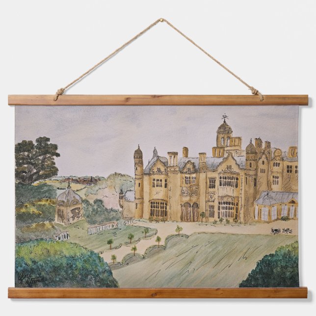 Harlaxton Manor-Teppich Wandteppich Mit Holzrahmen (Vorne)