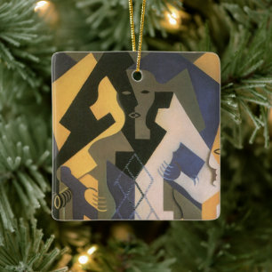 Harlekin an einem Tisch von Juan Gris, Vintage Kub Keramikornament