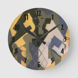 Harlekin an einem Tisch von Juan Gris, Vintage Kub Runde Wanduhr