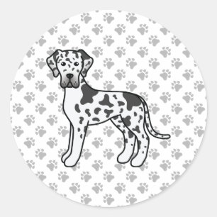 Harlekin Deutsche Dogge Süßer Cartoon-Hund Runder Aufkleber