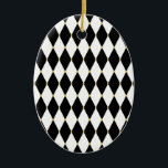 Harlekin-Diamant-Muster Keramikornament<br><div class="desc">Schwarzweiss-Diamantharlekinmuster mit runden Goldbolzen. Karneval themenorientiert.</div>