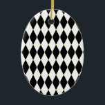 Harlekin-Diamant-Muster Keramikornament<br><div class="desc">Schwarzweiss-Diamantharlekinmuster mit runden Goldbolzen. Karneval themenorientiert.</div>