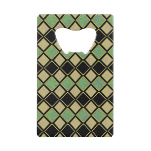 Harlekin-Muster in Gold, Grün und Schwarz Geldbeutel Flaschenöffner