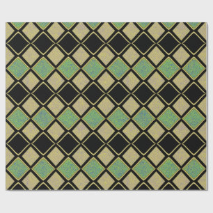 Harlekin-Muster in Gold, Grün und Schwarz  Geschenkpapier