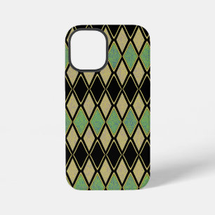 Harlekin-Muster in Gold, Grün und Schwarz iPhone 12 Mini Hülle