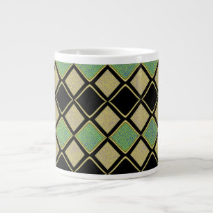 Harlekin-Muster in Gold, Grün und Schwarz Jumbo-Tasse