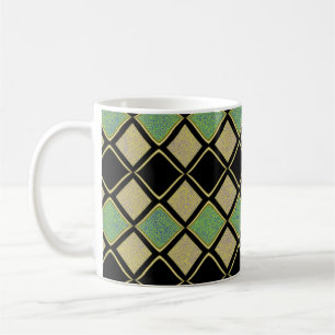 Harlekin-Muster in Gold, Grün und Schwarz Kaffeetasse