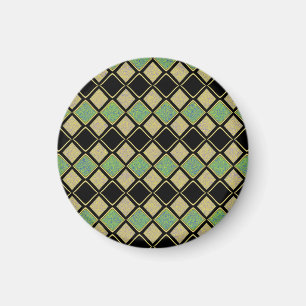 Harlekin-Muster in Gold, Grün und Schwarz Magnet