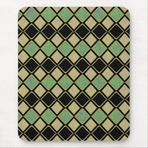 Harlekin-Muster in Gold, Grün und Schwarz Mousepad