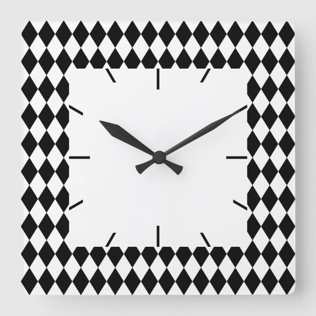 Harlekin Schwarzweiss Quadratische Wanduhr (Vorderseite)