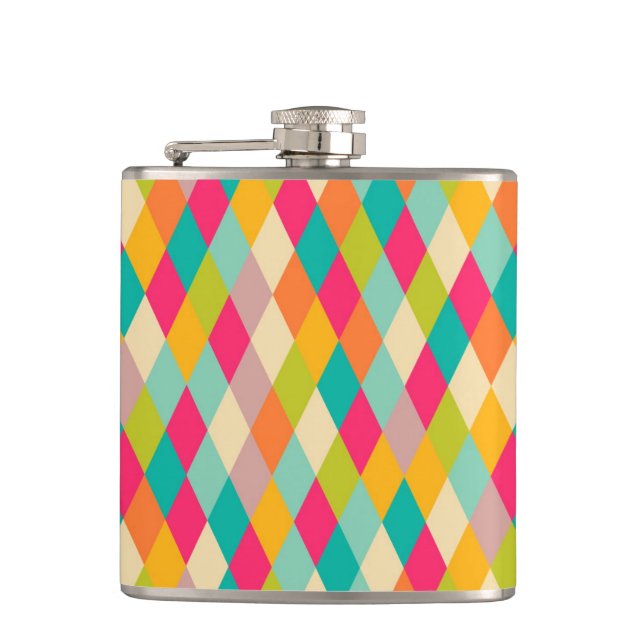 Harlekin Vintage-Muster Flachmann (Vorderseite)