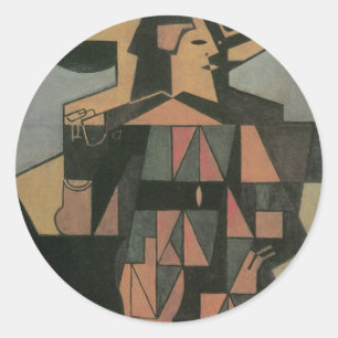 Harlekin von Juan Gris, Vintage Cubism Kunst Runder Aufkleber