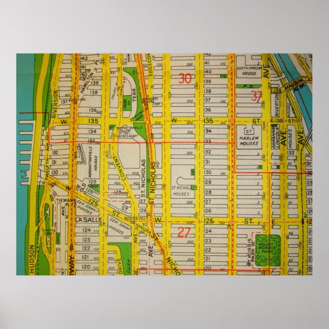 Harlem, Manhattan Vintag Map Poster (Vorne)