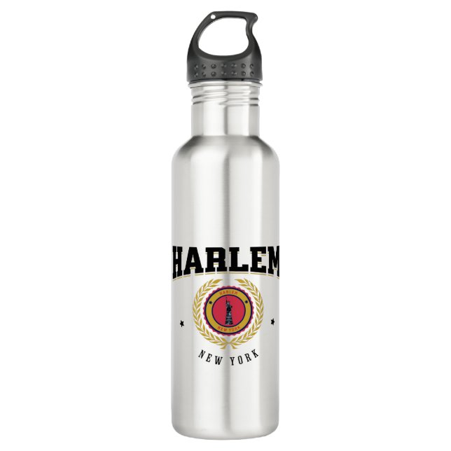 Harlem New York Black Edelstahlflasche (Vorderseite)