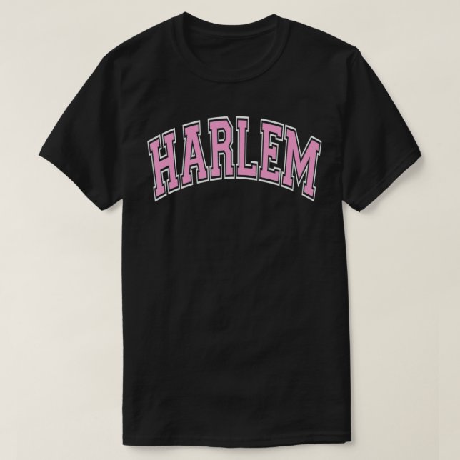 Harlem New York NYC Varsity Style Pink Te T-Shirt (Design vorne)