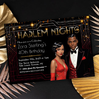 Harlem Nights Art Deco African American Birthday Einladung