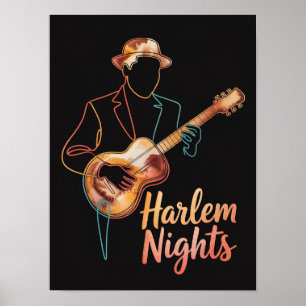 Harlem Nights Gitarrenlinienkunst Poster