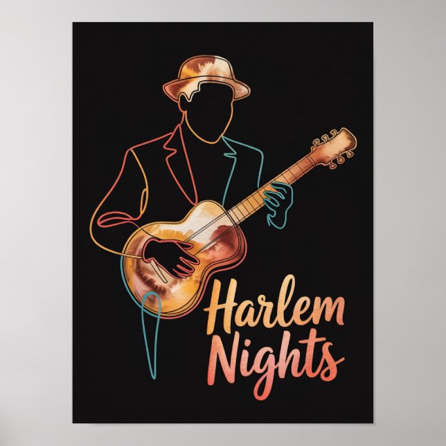 Harlem Nights Gitarrenlinienkunst Poster (Vorne)