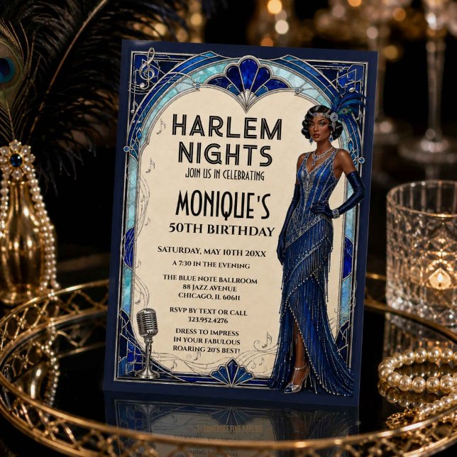 Harlem Nights Roaring 20s Blauer Saphir Jazz Age Einladung (Harlem Nights Roaring 20s Blue Sapphire Jazz Age Invitation printed and digital download)