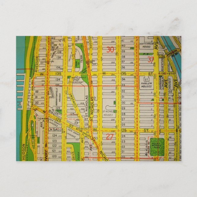 Harlem, NY Vintag Map Postkarte (Vorderseite)