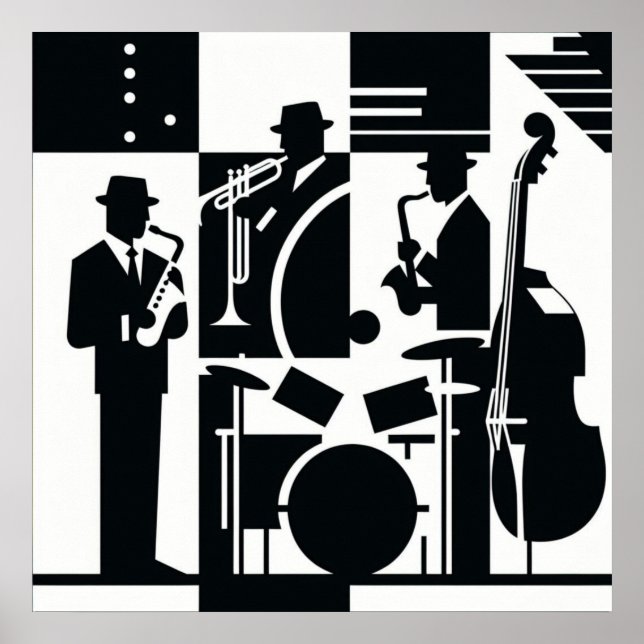 Harlem Renaissance Jazz Trio Black & White Poster (Vorne)