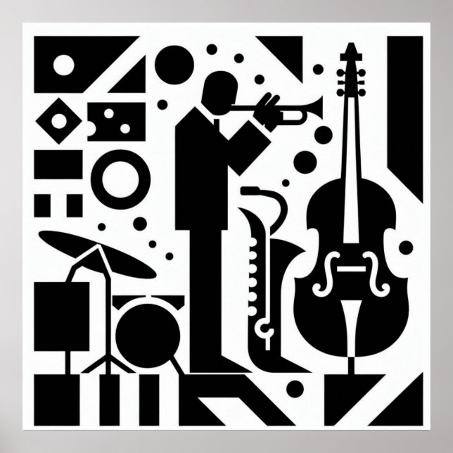 Harlem Renaissance Trumpet Musician Black & White Poster (Vorne)