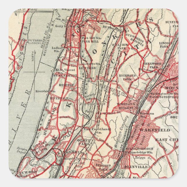 Harlem, Yonkers, Pelham Manor, New York Quadratischer Aufkleber (Vorderseite)