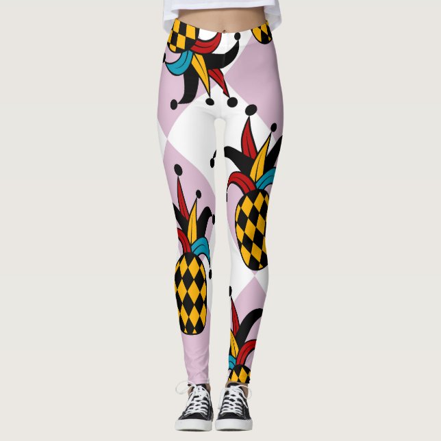 Harlequin Ananas: Stylized Doodle Vintag Leggings (Vorderseite)